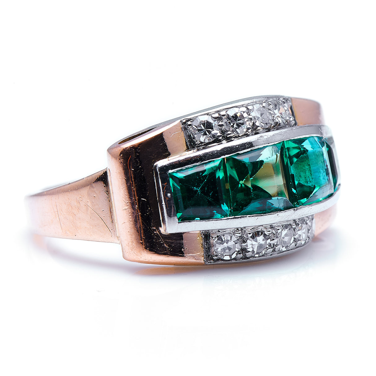 Art Deco, Austrian, 14ct rose gold, tourmaline and diamond ring