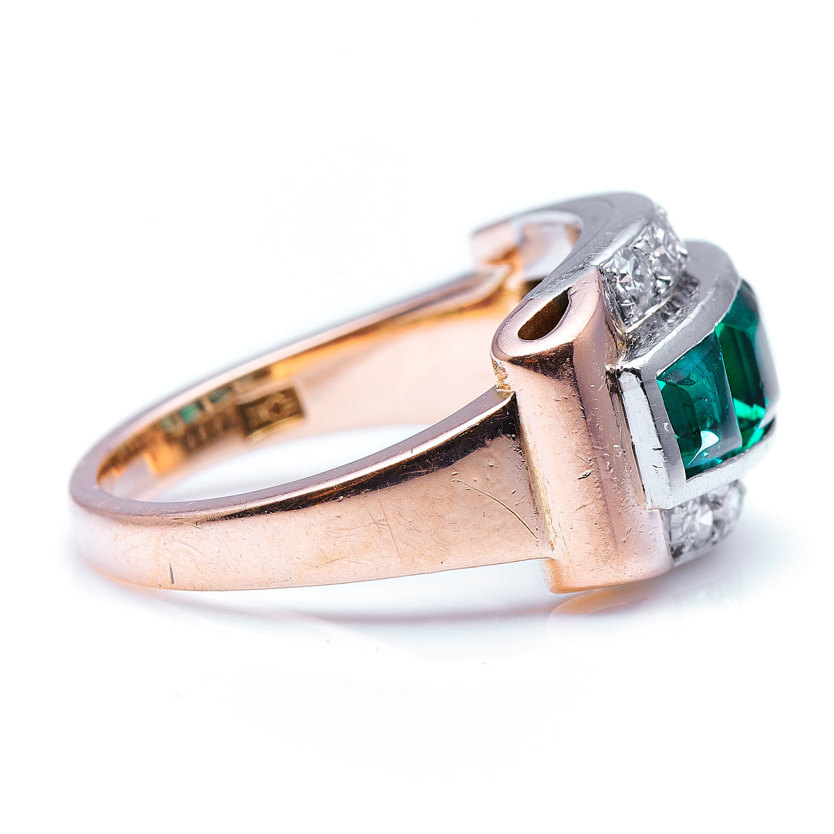 1930s, 14ct Rose Gold, Tourmaline and Diamond Ring