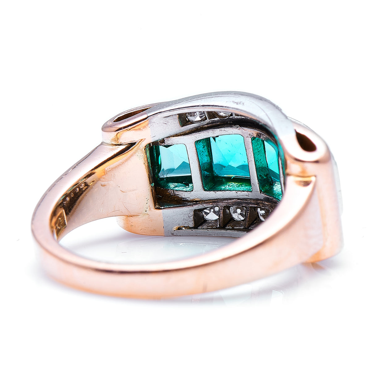 1930s, 14ct Rose Gold, Tourmaline and Diamond Ring