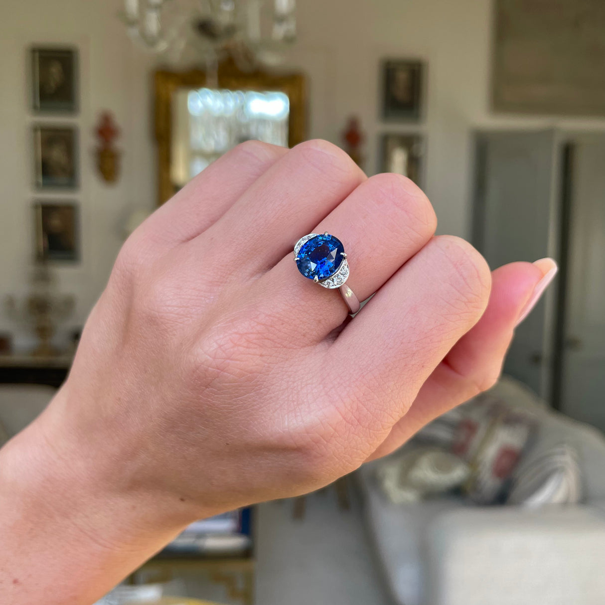 Engagement | 3ct oval sapphire and diamond ring, platinum