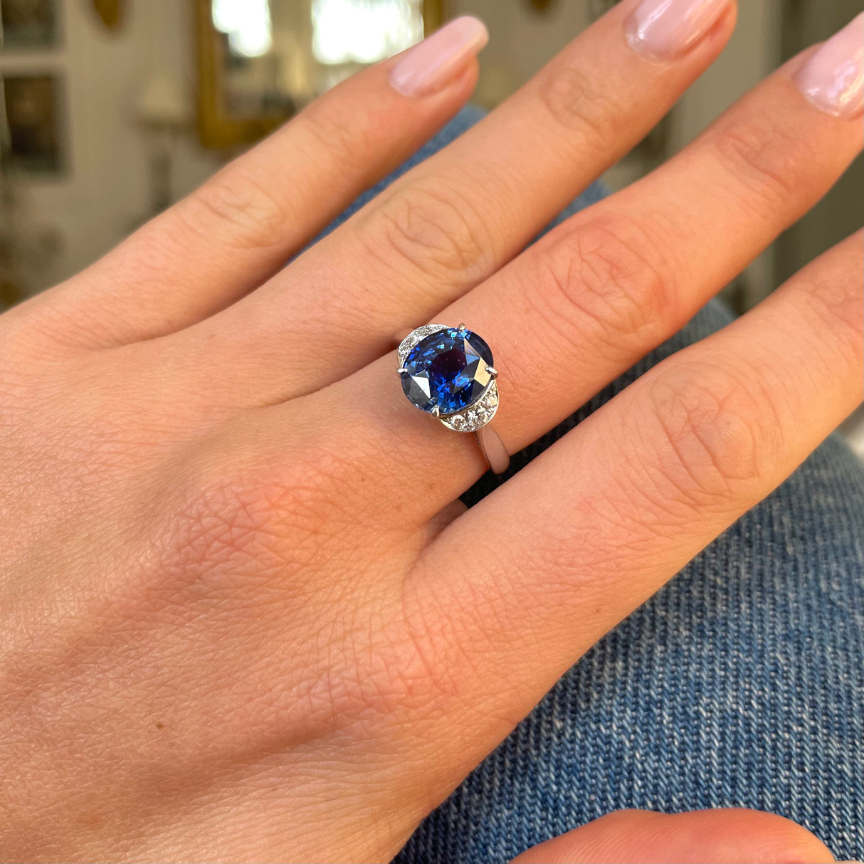 Engagement | 3ct oval sapphire and diamond ring, platinum