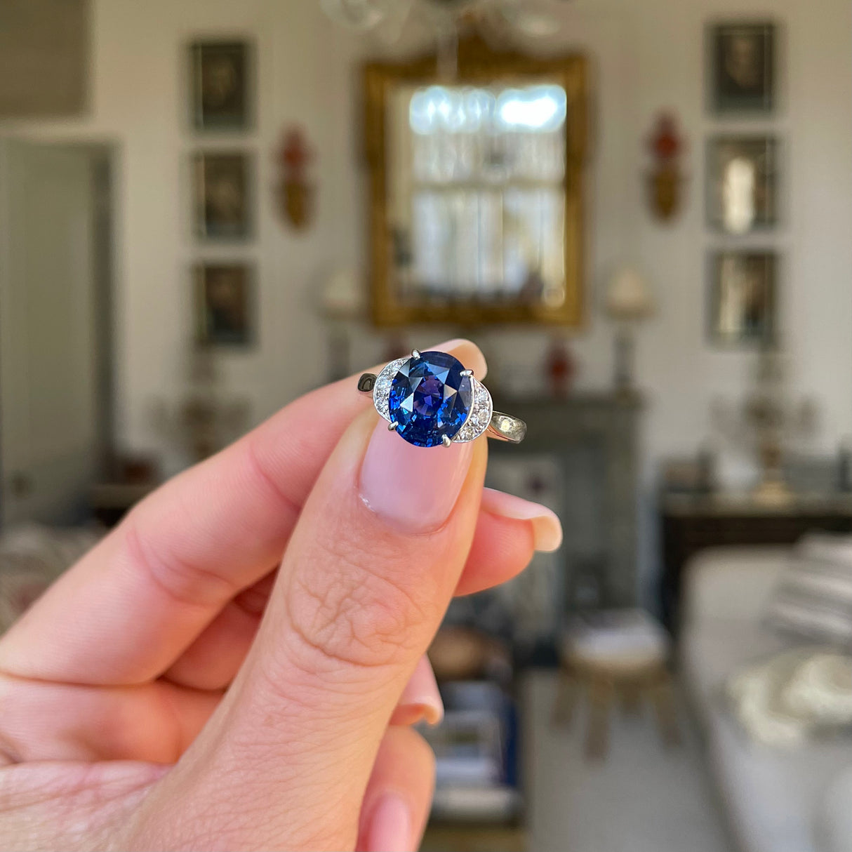 Engagement | 3ct oval sapphire and diamond ring, platinum