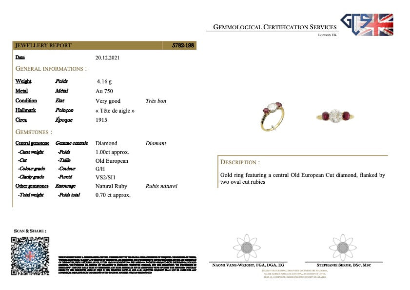 Edwardian, French, diamond & ruby three-stone ring