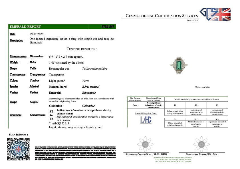 Art Deco, 18ct white gold, emerald and diamond ring