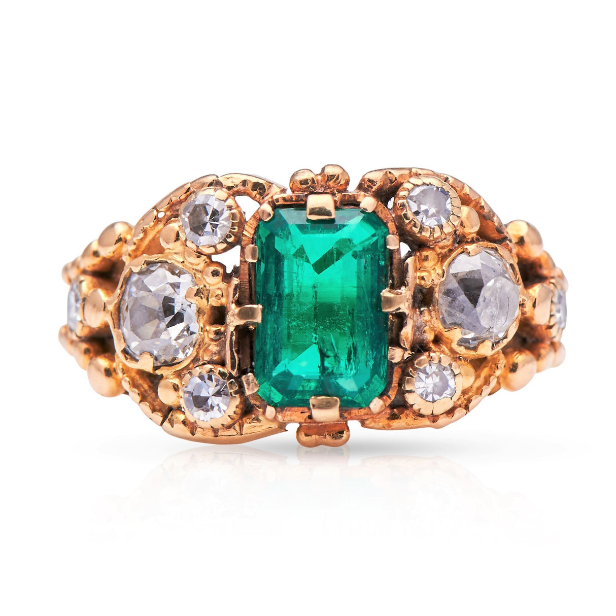 Georgian, 18ct Gold, Colombian Emerald and Diamond 'Souvenir' Ring Antique Engagement Rings | Antique Emerald Rings | Emerald Engagement Rings | Emerald and Diamonds Rings | Diamond Engagement Rings | Antique Rings | Antique Ring Boutique | Vintage Engagement Rings | Antique Engagement Rings | Antique Jewellery company | Vintage Jewellery