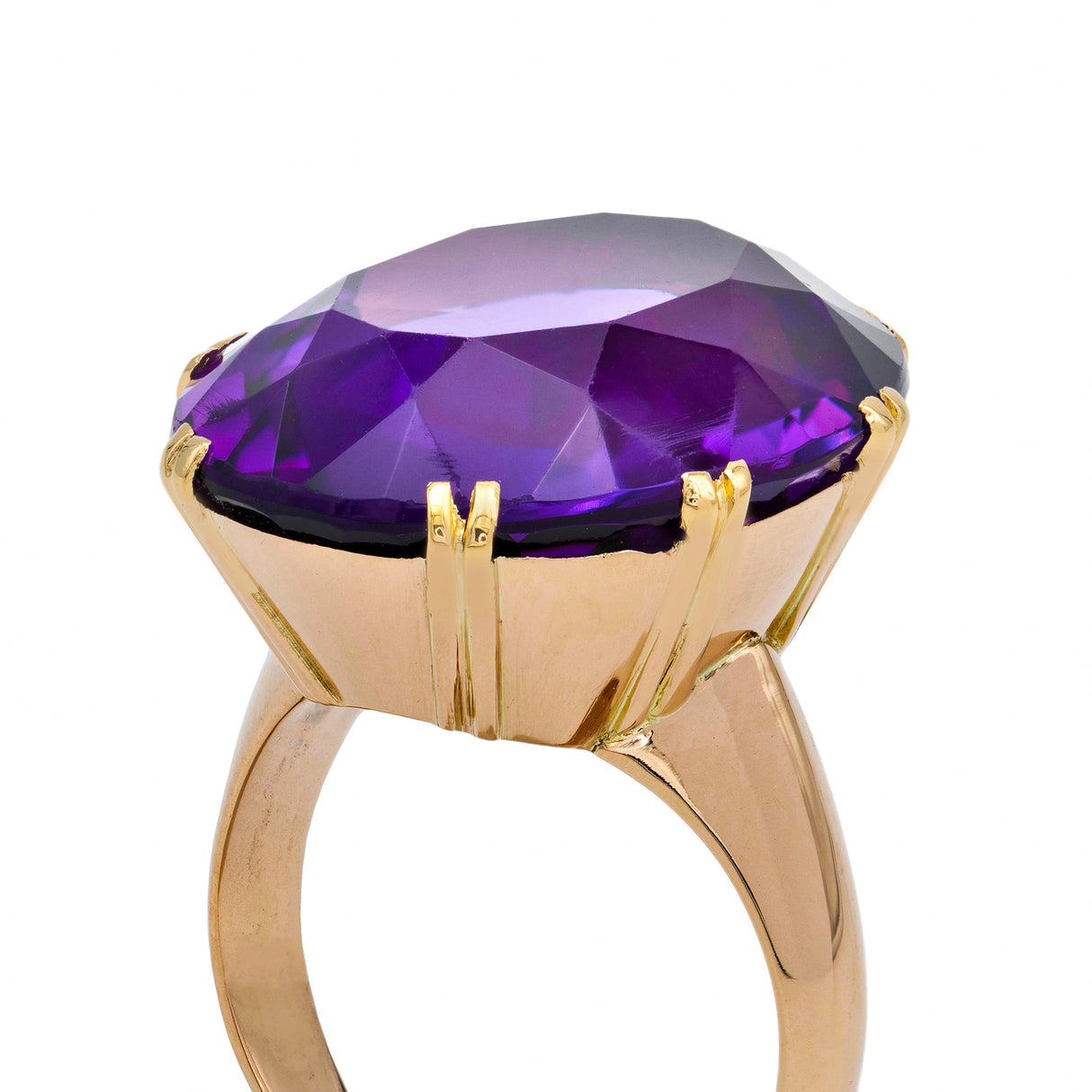 Victorian amethyst cocktail ring, side view.