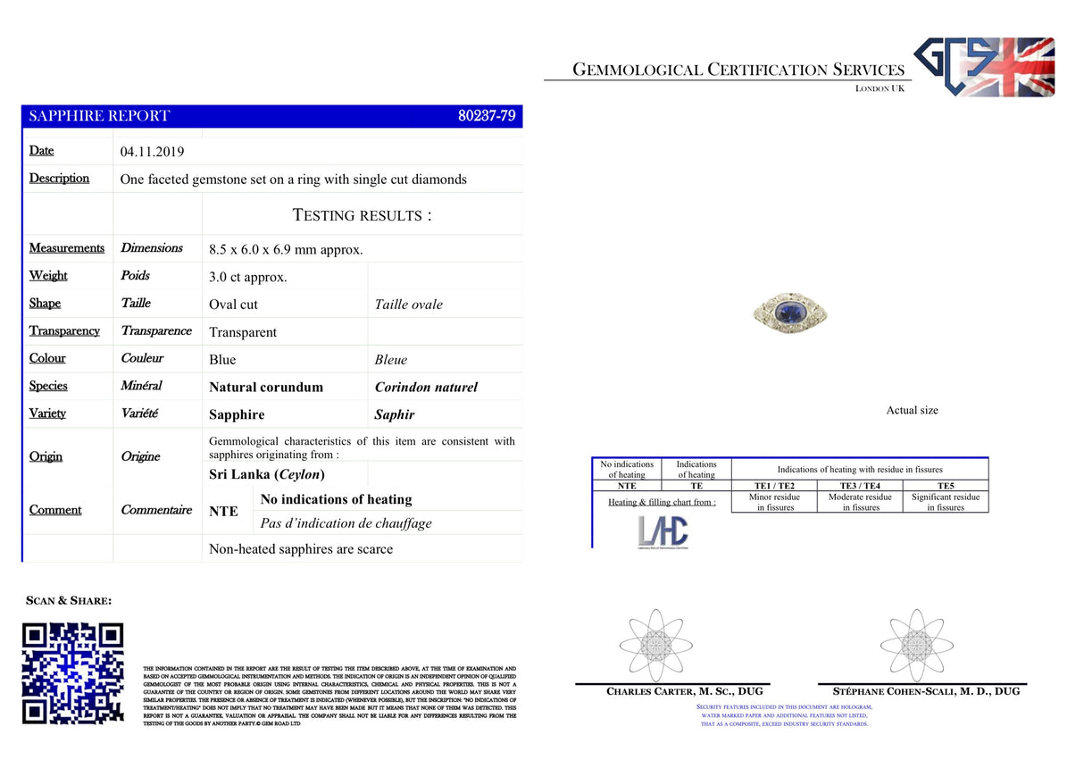 Edwardian, 3ct natural sri lankan sapphire and diamond engagement ring