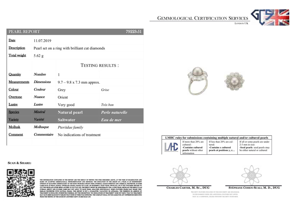 Vintage, Art Deco natural grey pearl & diamond cluster ring