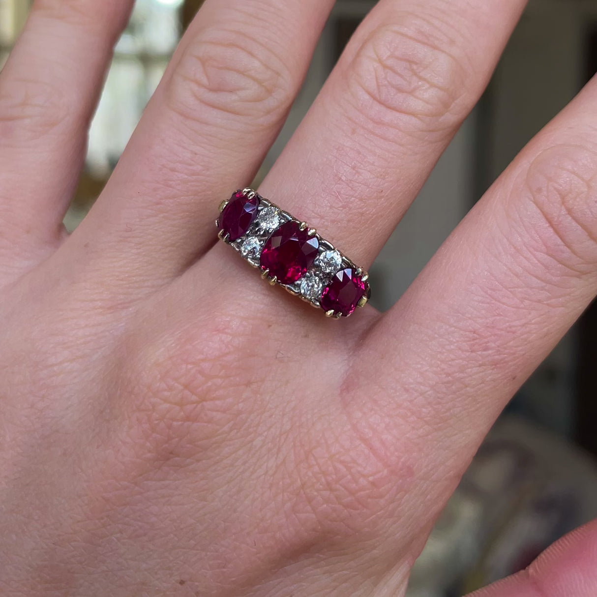 Victorian, 18ct gold, ruby & diamond three-stone ring