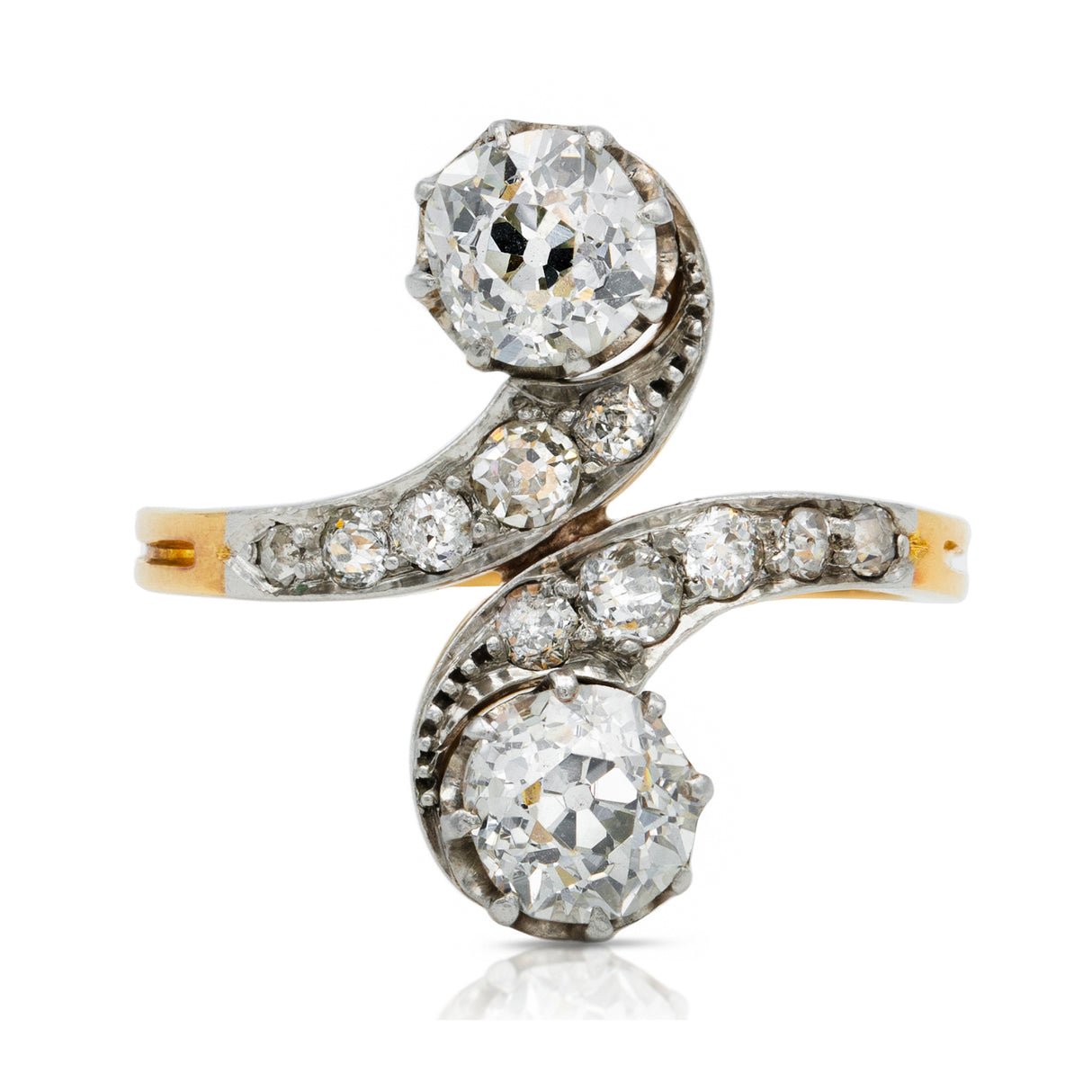 vintage toi et moi diamond ring, front view.