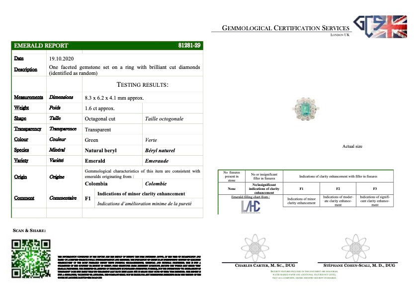 Engagement | 18ct white gold, Colombian emerald and diamond cluster ring