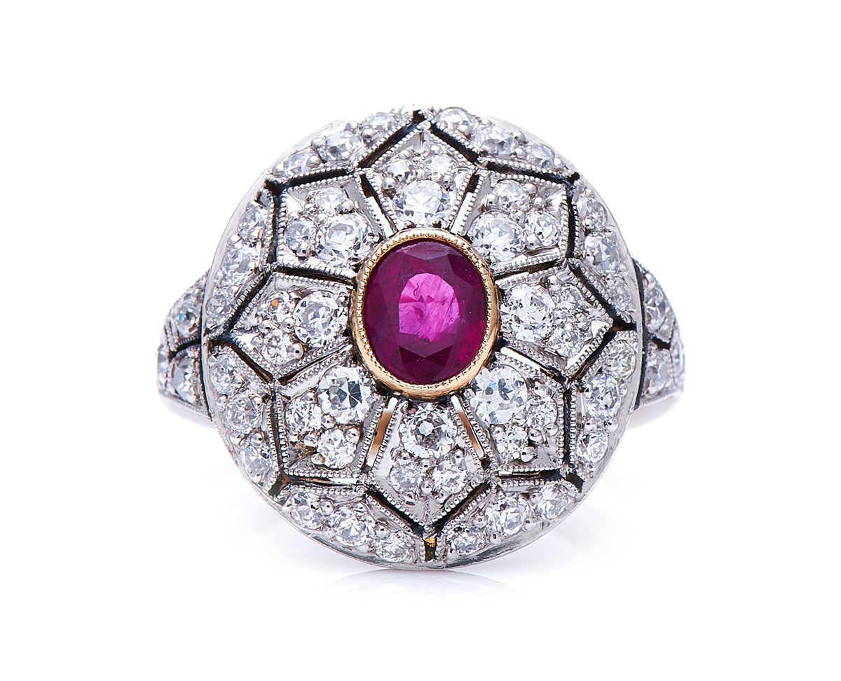 Antique, Belle Époque, 18ct gold, ruby and diamond cluster ring