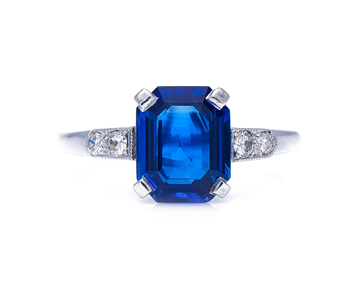 Art Deco, platinum, Burmese sapphire and diamond ring