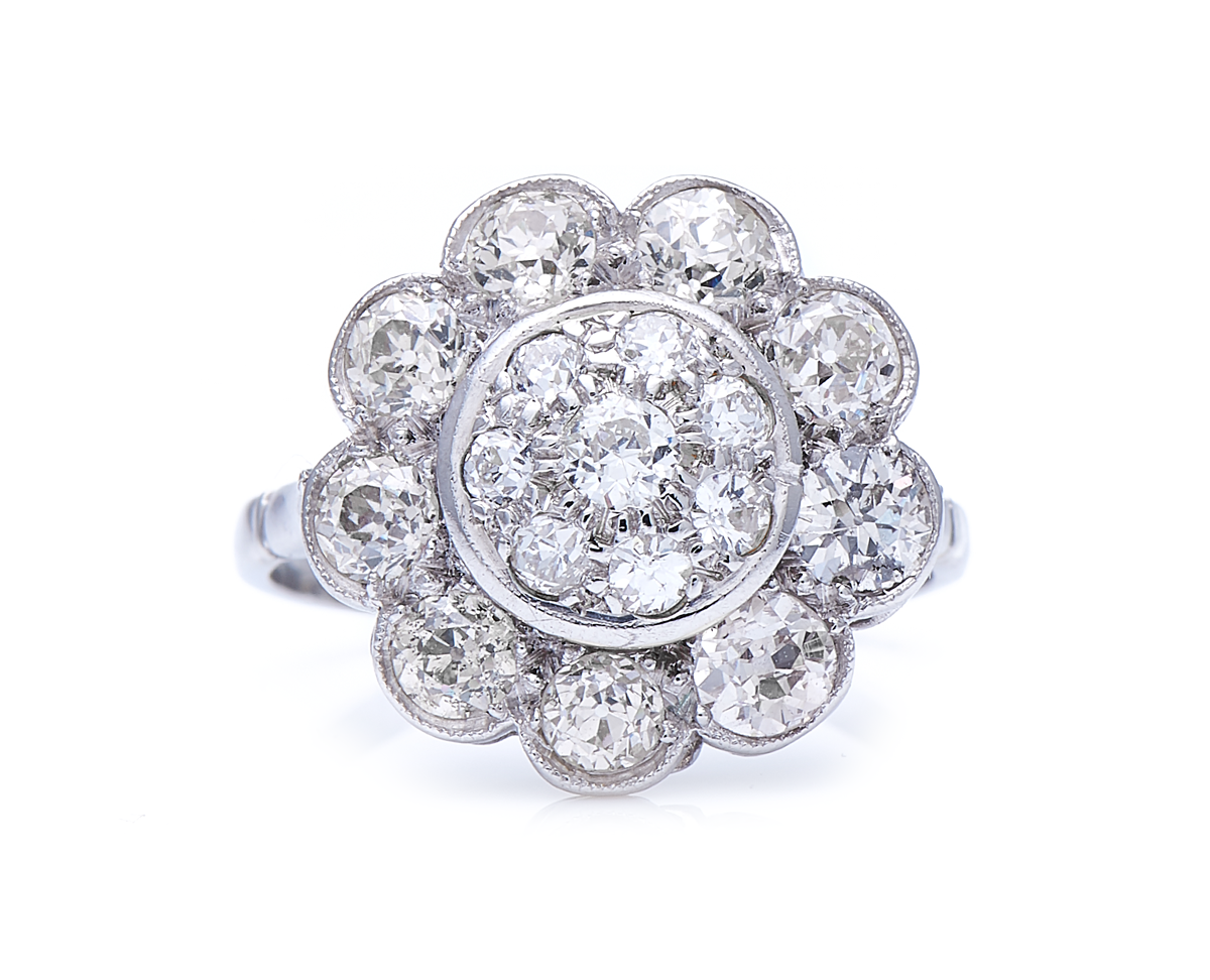Art Deco, 18ct white gold, floral diamond cluster ring