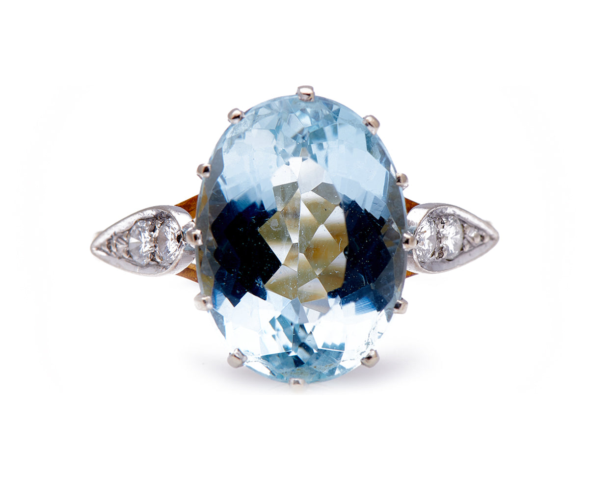Mid century, 1950s, 18ct gold, platinum, aquamarine and diamond ring