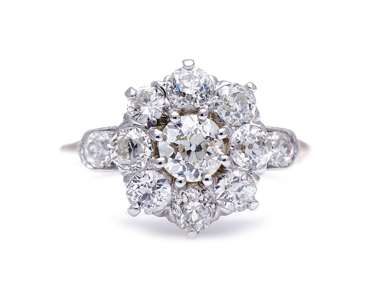 Antique Victorian, 18ct gold, platinum, old-cut diamond cluster engagement ring