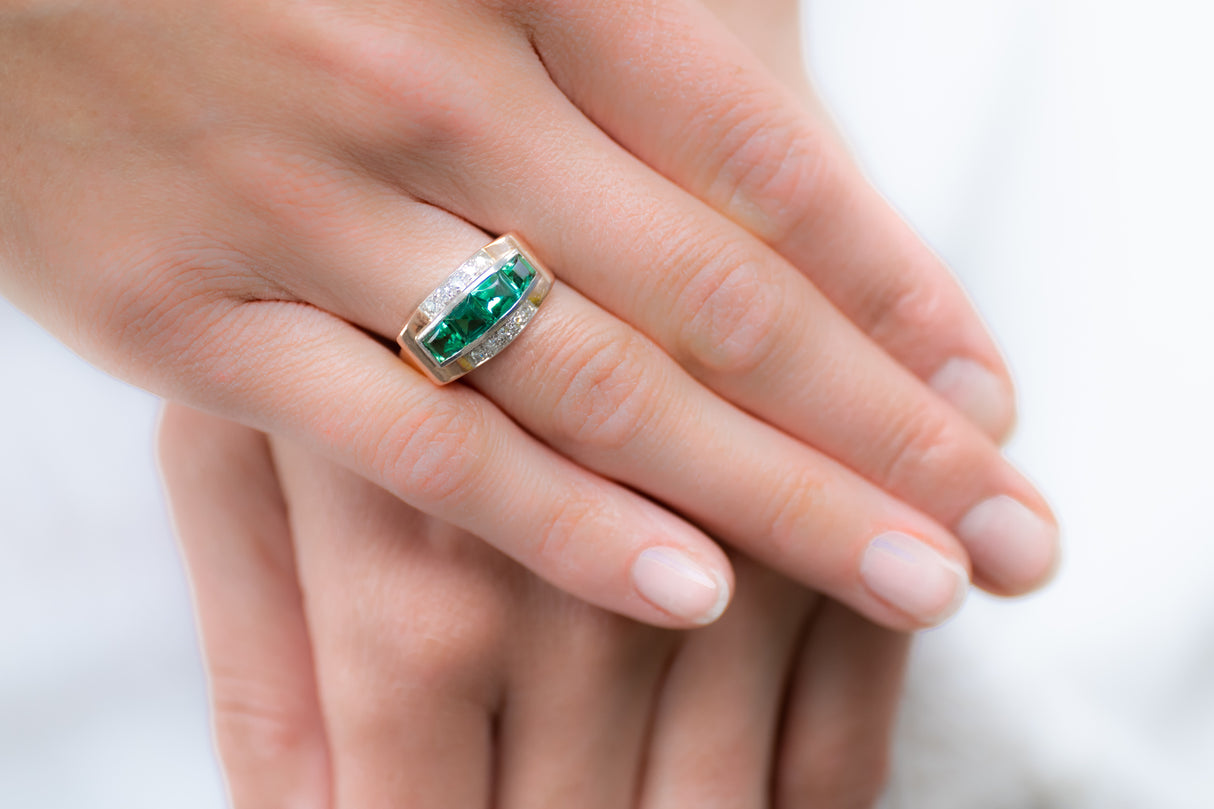 1930s, 14ct Rose Gold, Tourmaline and Diamond Ring