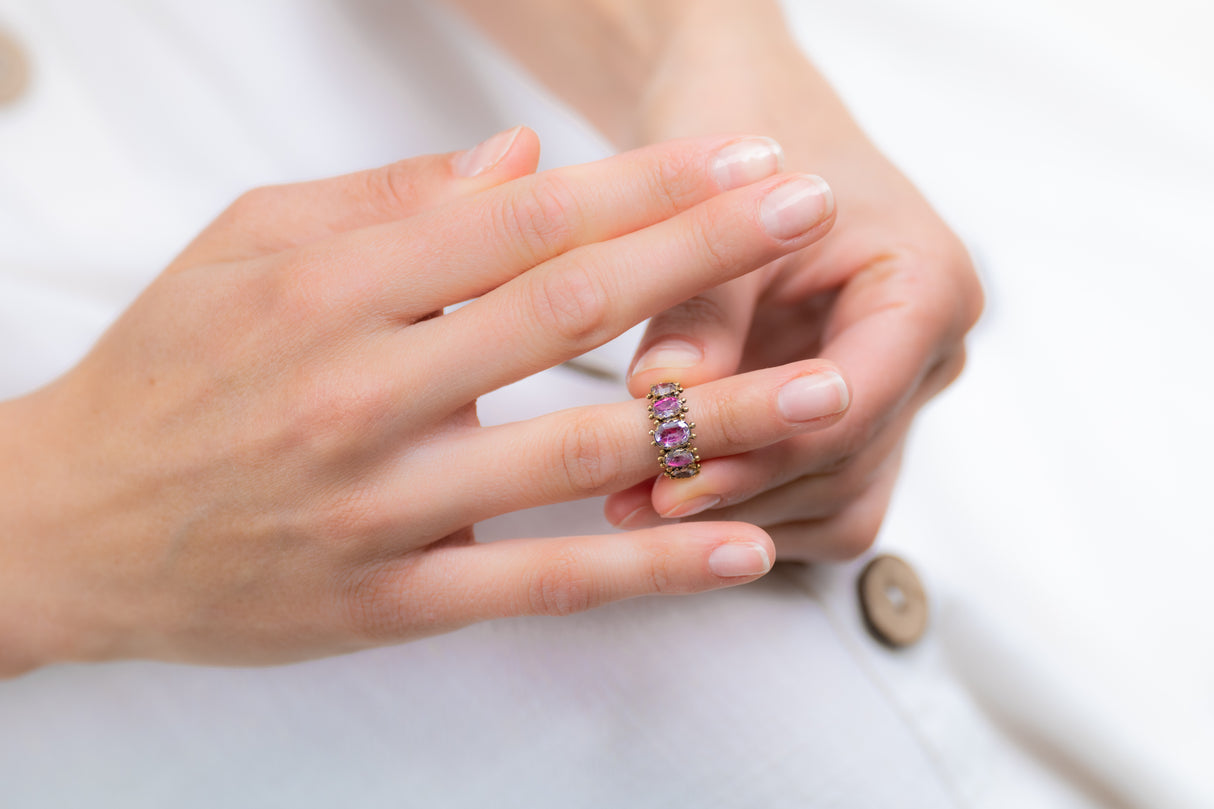 Reserved. Georgian, 18ct Gold, Pink Rock Crystal Five-Stone Ring | Antique Rings | Antique Ring Boutique | Vintage Engagement Rings | Antique Engagement Rings