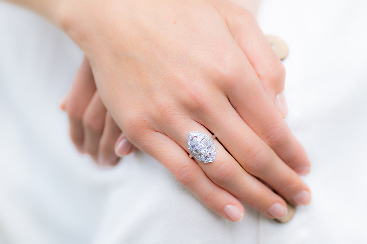 Art Deco, platinum, diamond plaque ring