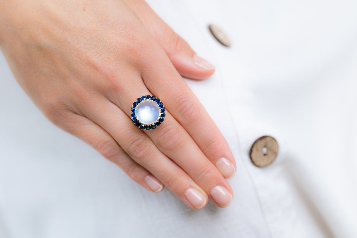 Victorian, 18ct Rose Gold, Moonstone and Sapphire Cluster Ring Antique Engagement Rings | Moonstone Antique Rings