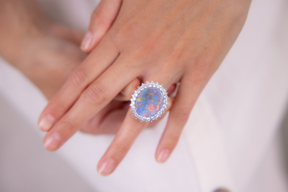 Vintage | large opal and diamond cocktail ring