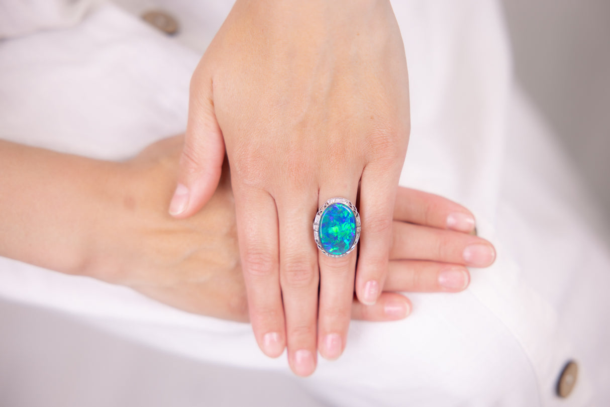 Exceptional | Edwardian, black opal and diamond ring