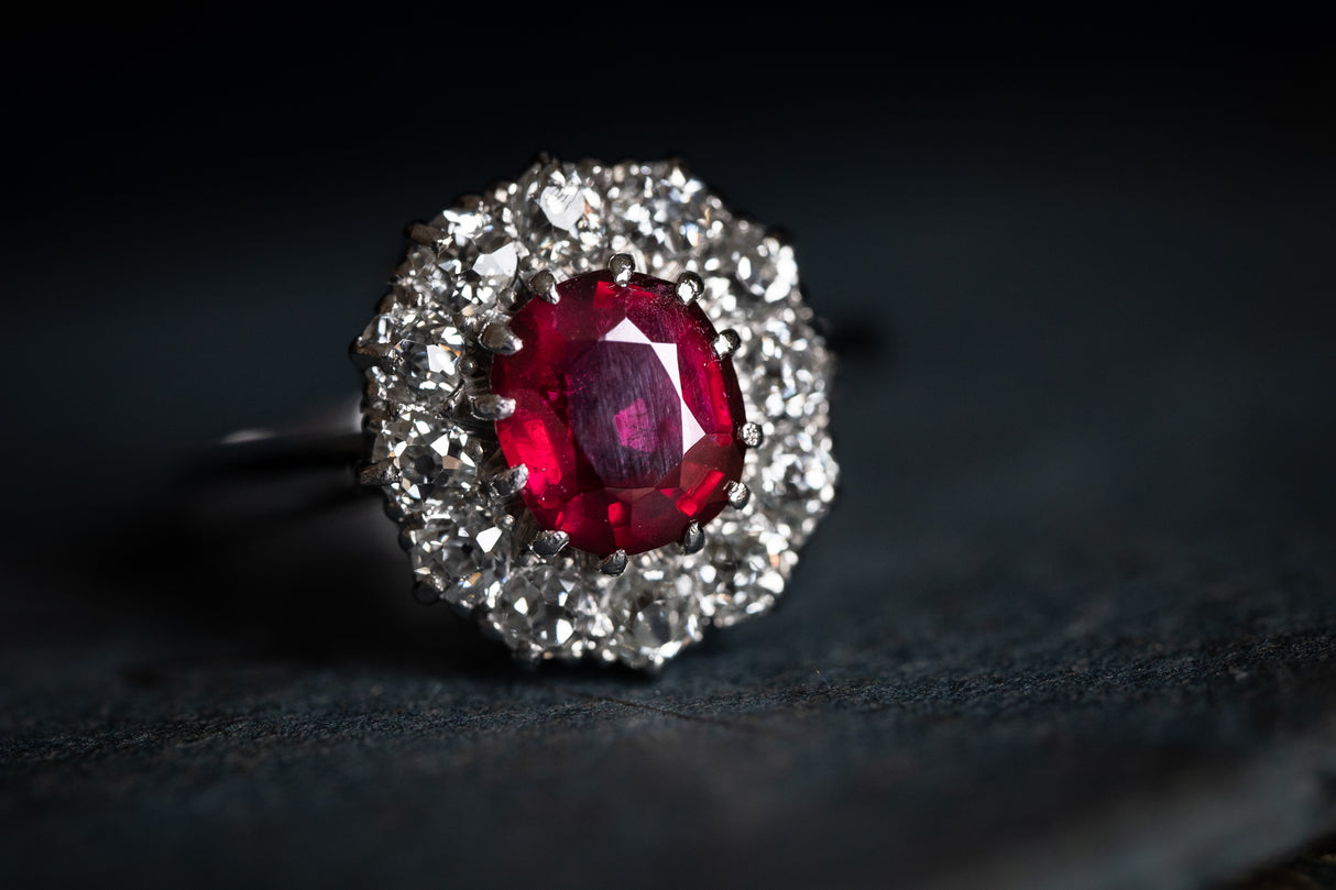 Edwardian, platinum, Burmese ruby and diamond cluster ring