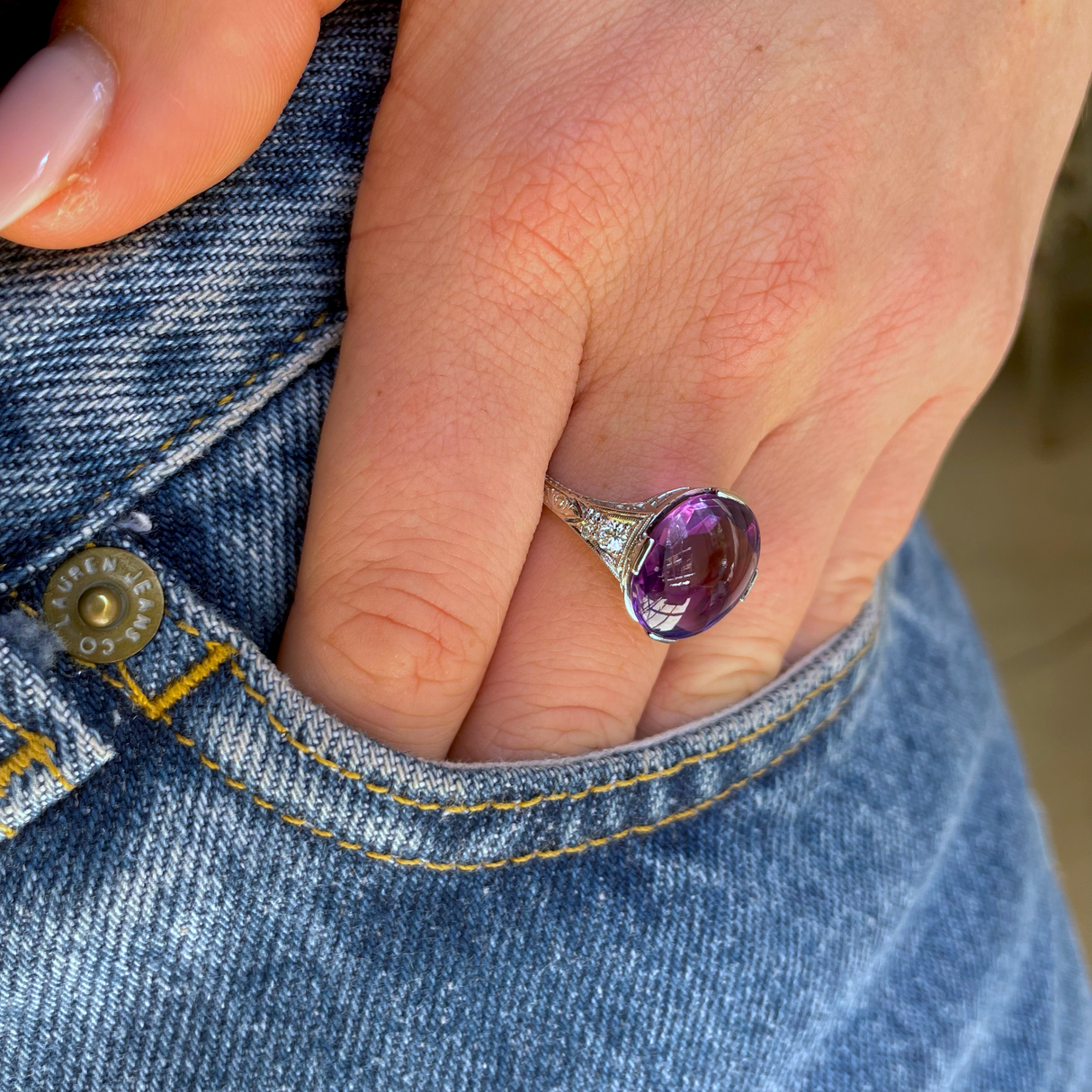 Tiffany & co | Art Deco, cabochon amethyst & diamond ring, platinum