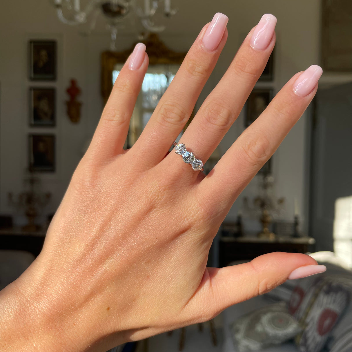 Antique, Art Deco, 1.73ct diamond three stone engagement ring