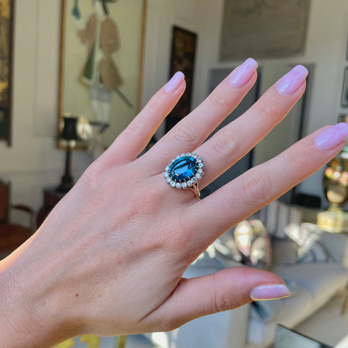 Edwardian, 18ct gold, extraordinary indicolite tourmaline and diamond cluster ring