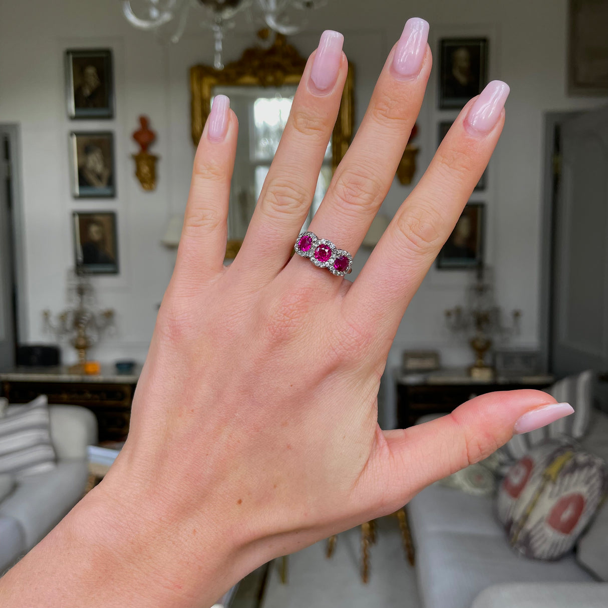 Antique Burmese ruby & diamond cluster ring