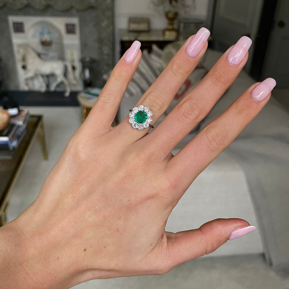 Edwardian, Colombian emerald & diamond cluster ring