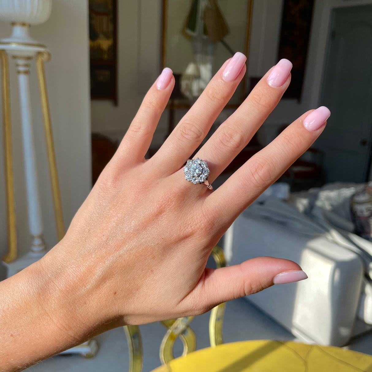 Engagement, diamond cluster ring, antique