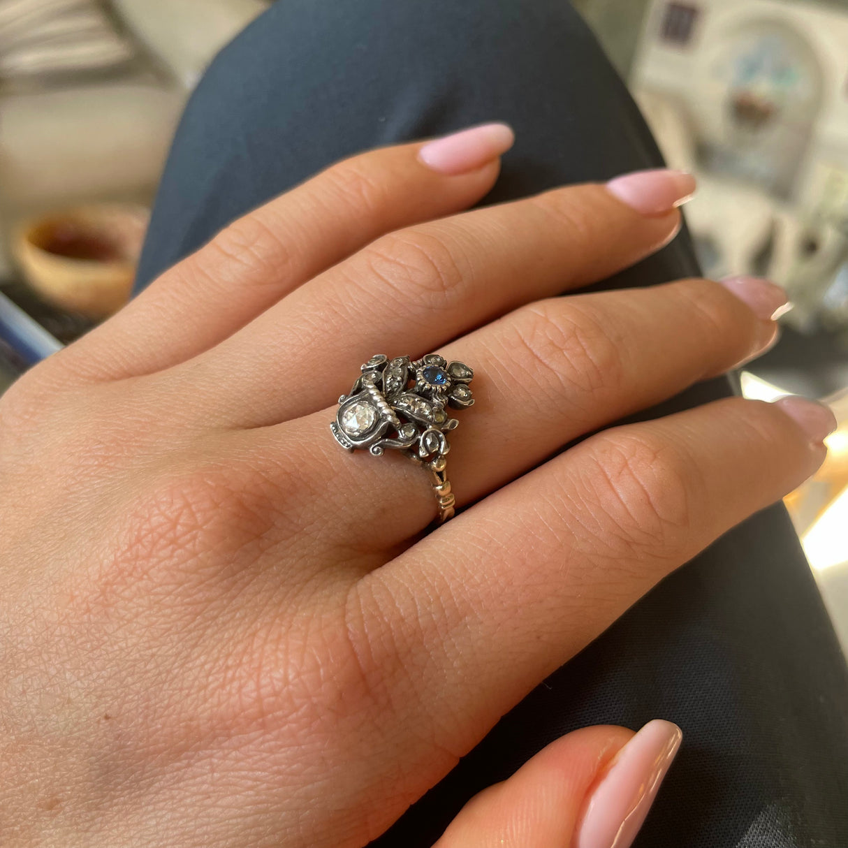 Antique sapphire and diamond giardinetti ring, 14ct yellow gold