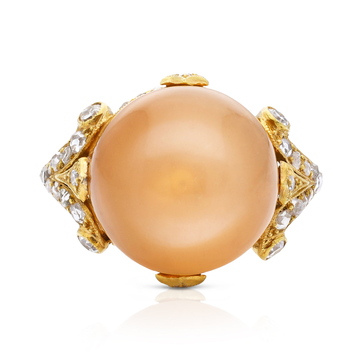 Belle Époque, cabochon peach moonstone & diamond ring