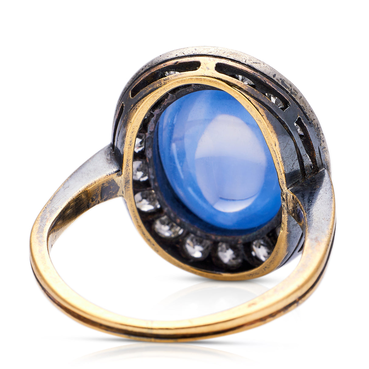 Antique, Edwardian cabochon sapphire & diamond cluster ring