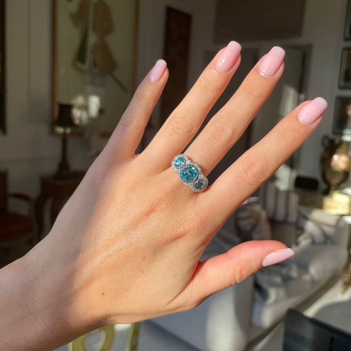 Edwardian, platinum, zircon and diamond ring