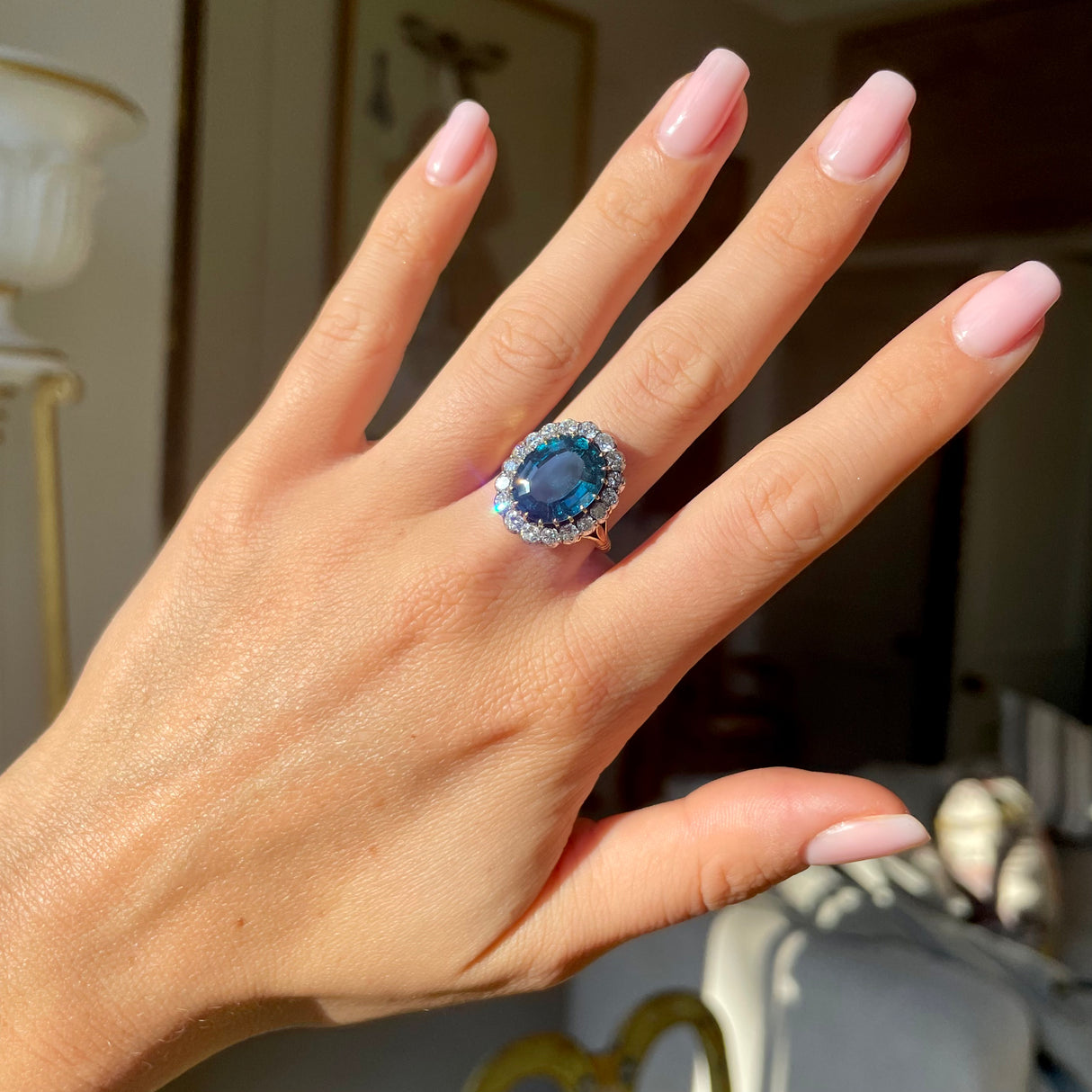 Edwardian, 18ct gold, extraordinary indicolite tourmaline and diamond cluster ring