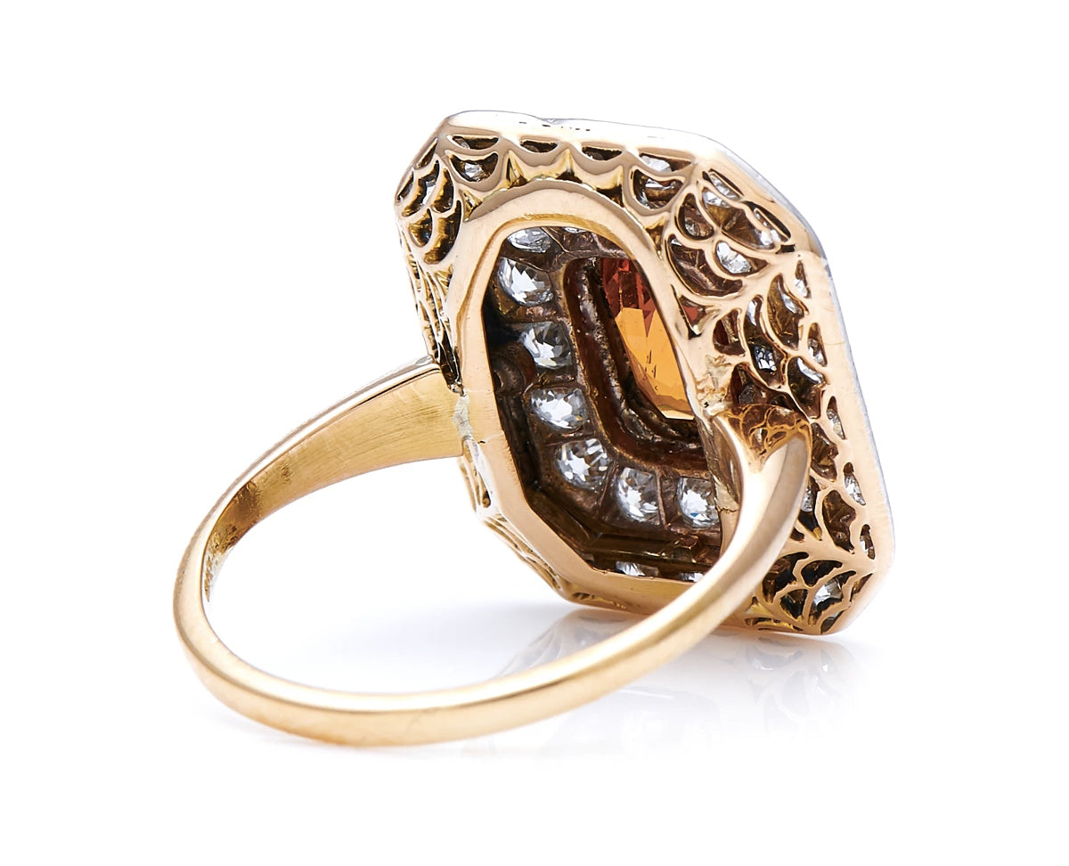 Antique Art Deco, 18ct gold, platinum, spessartine garnet and diamond cluster ring