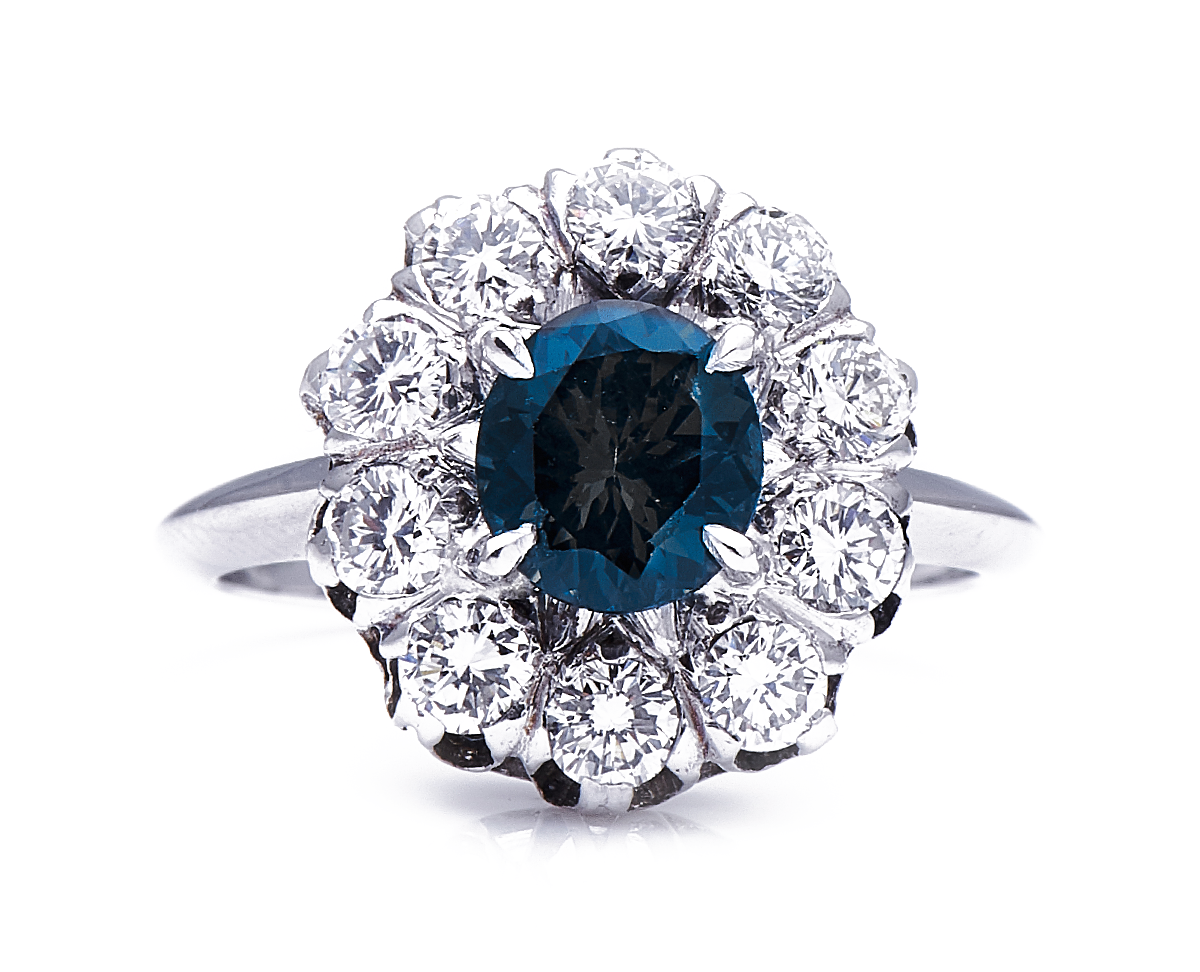 Antique-Blue-Spinel-Diamond-Cluster-Ring