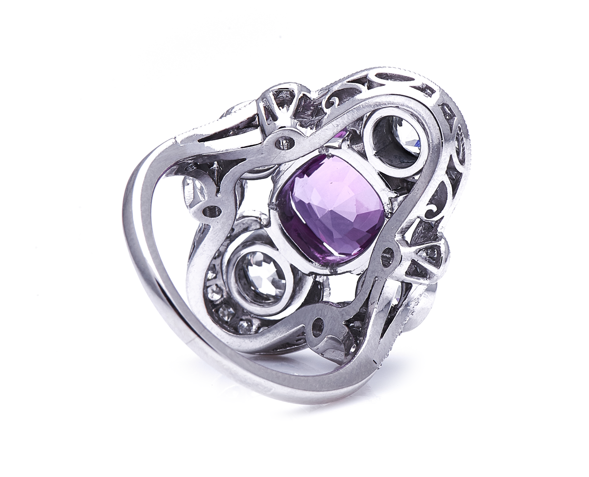Art Deco, French, pink sapphire & diamond ring