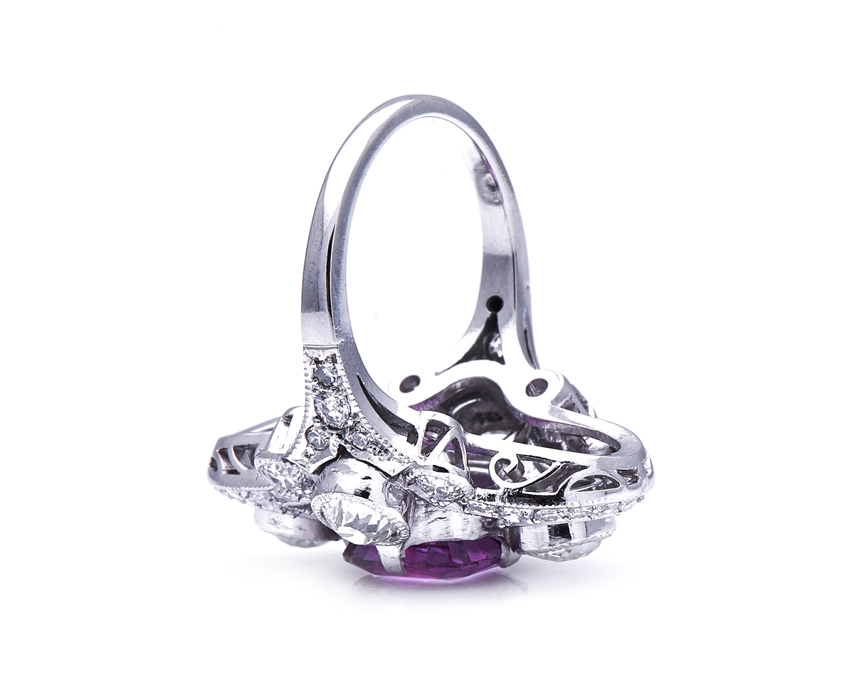 Art Deco, French, pink sapphire & diamond ring