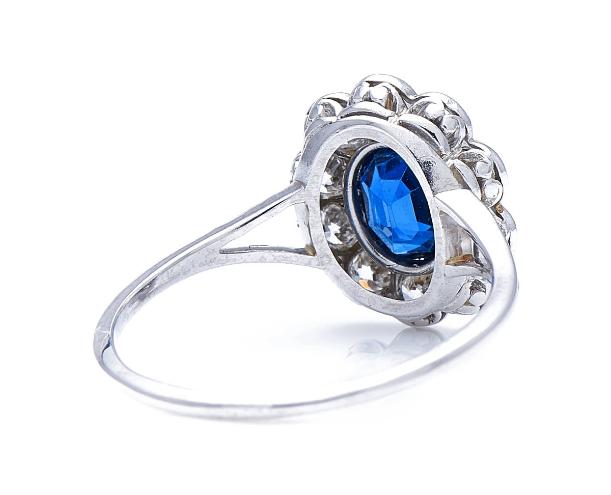Art Deco, platinum, Tiffany & co. sapphire and diamond cluster ring, original box