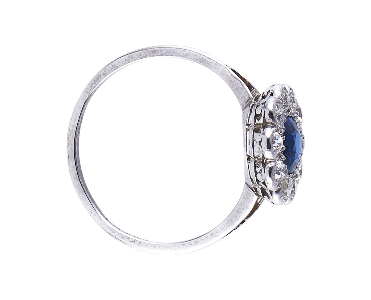 Art Deco, platinum, Tiffany & co. sapphire and diamond cluster ring, original box