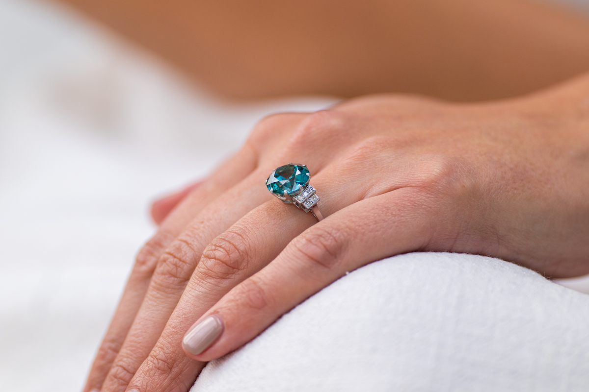 Art Deco, platinum, zircon and diamond cocktail ring