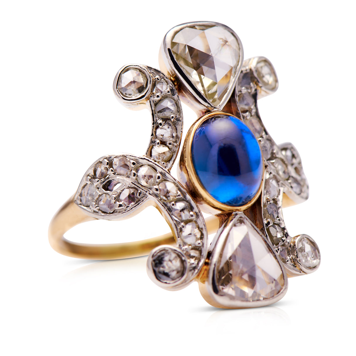 Belle Époque, 18ct gold, cabochon sapphire and rose-cut diamond ring