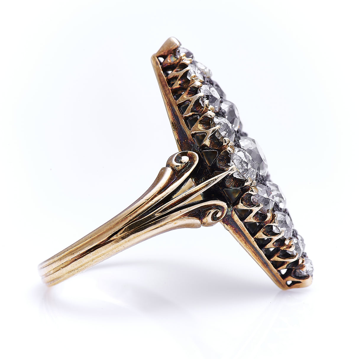 Victorian, 18ct gold, navette diamond cluster ring