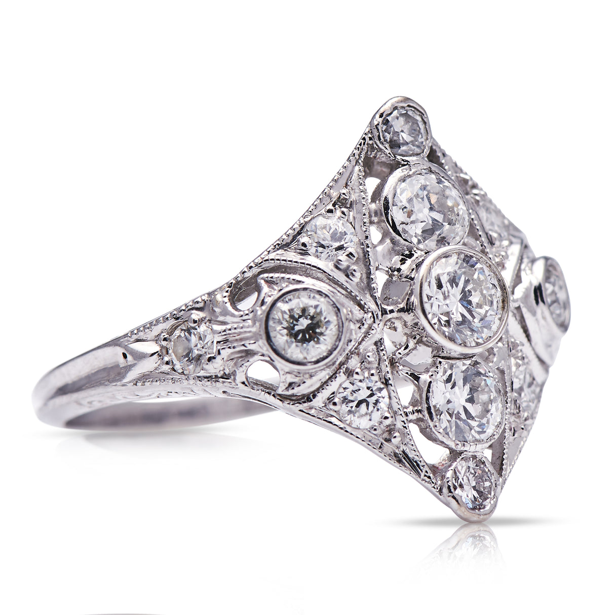 Antique Art Deco, 18ct white gold, diamond engagement ring