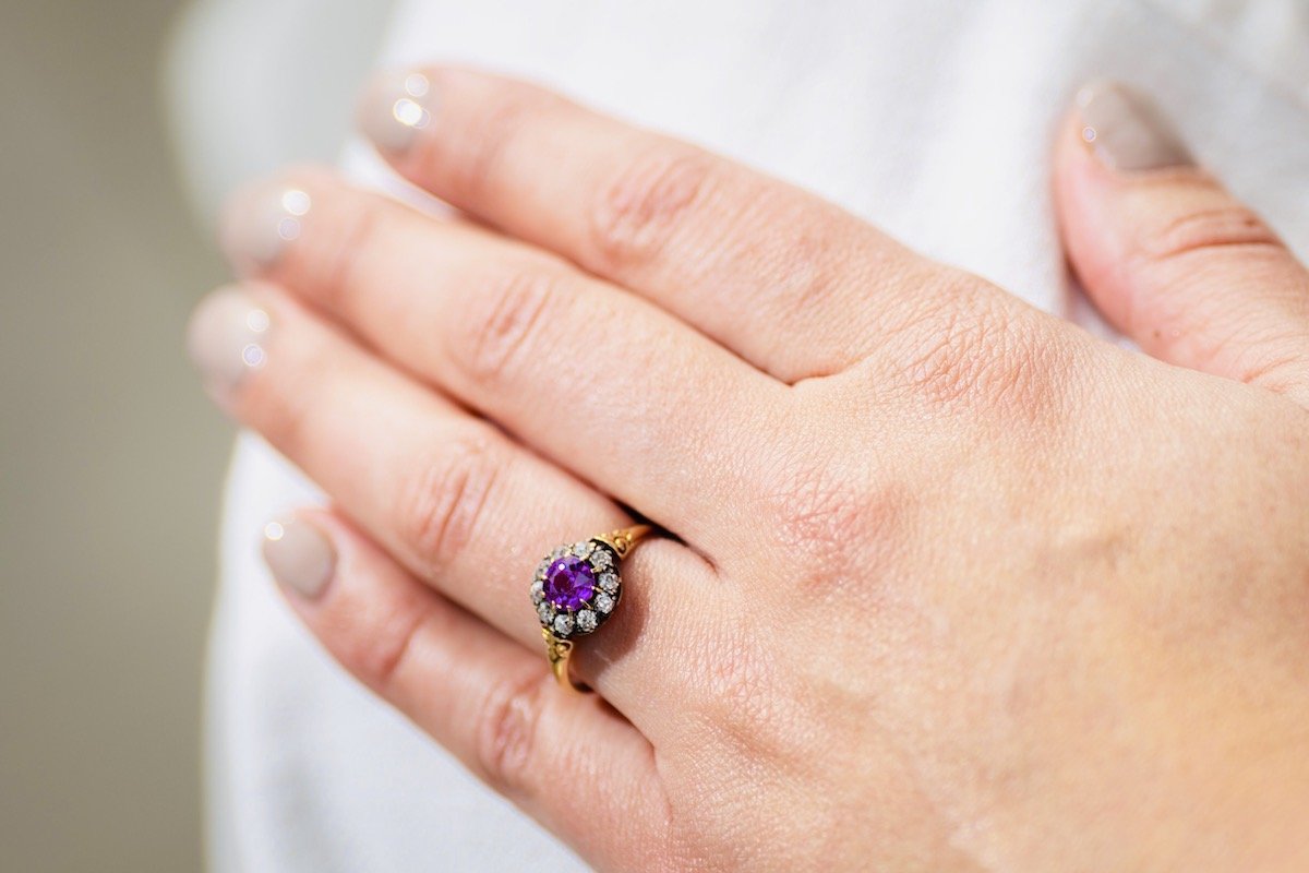 Edwardian, 18ct gold, natural pink sapphire and diamond cluster ring
