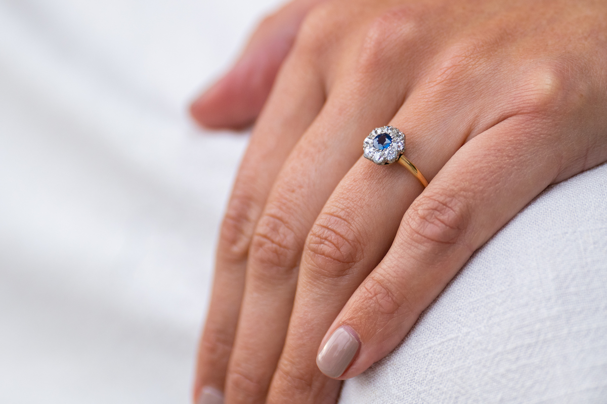 Antique Art Deco, 18ct Gold, Royal Blue Sapphire and Diamond Engagement Ring Antique Ring Boutique | Vintage Jewelry |Untreated Gemstone Rings | Antique Engagement Rings | Art Deco Rings | Antique Rings | Antique Jewellery Company